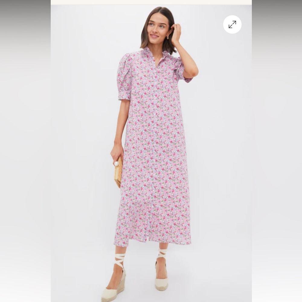 Hyacinth House Pink Multi Ruffle Collar Louisa Maxi Dress